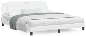 3208199 vidaXL Cadru de pat cu tăblie, alb, 180x200 cm, piele ecologică