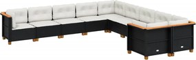 vidaXL Set canapele de grădină cu perne, 10 piese, negru, poliratan