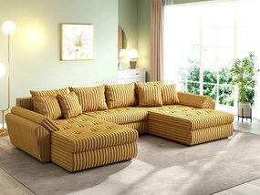 Colțar extensibil dumonde cu ladă de depozitare si sezut confortabil din spuma high-density, Loana U Ambience Mustar 355x185 cm