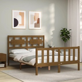 3192529 vidaXL Cadru de pat cu tăblie, dublu mic, maro miere, lemn masiv