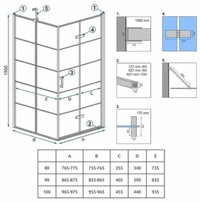 Cabina de dus dreptunghiulara cu usa pliabila Rea Molier 90x80 negru