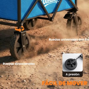 Outsunny Cărucior de Grădină Pliabil cu Roți Blocabile Mâner Reglabil Suport Pahare Capacitate 80 kg pentru Camping 85x50x99 cm Albastru | Aosom Romania