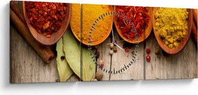 Tablou - Condimente pe lemn (cu ceas) (90x30 cm)