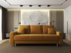 Canapea extensibilă dumonde cu ladă de depozitare si sezut confortabil din spuma high-density, Kronos Royal Mustar 210x100 cm