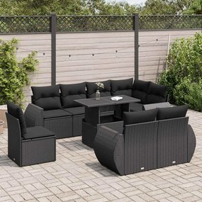 3326656 vidaXL Set mobilier de grădină cu perne, 9 piese, negru, poliratan