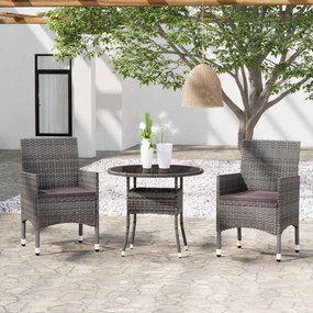 3058479 vidaXL Set mobilier de grădină, 3 piese, gri, poliratan