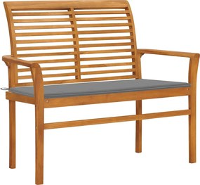 vidaXL Bancă de grădină, cu pernă gri, 112 cm, lemn masiv de tec