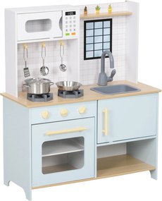 AIYAPLAY Bucătărie pentru Copii 3+ Ani, Bucătărie Jucărie din Oțel Inoxidabil, Lemn și PP, 72x33x85,2 cm, Albastru | Aosom Romania