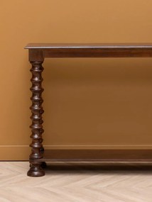 Consolă din lemn de mango, cu picioare sculptate în spirală, maro antichizat, finisaj lucios, 131×35.5×82 cm, „Salomon"