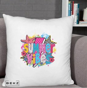 Perna Decorativa Summer Vibes Colorata, 40x40 cm, Alb Pufos, Husa Detasabila, Perna Inclusa, BEKZ®