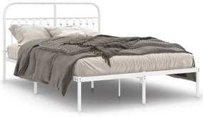376648 vidaXL Cadru de pat metalic cu tăblie, alb, 135x190 cm