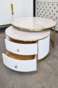 Masa de cafea Ivo alb/marmura alba/auriu ø80/h42 cm