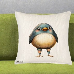 Perna Decorativa Pasare Teal-Bej cu Sosete Curcubeu, 40x40 cm, Crem Reliefat, Husa Detasabila, Perna Inclusa, BEKZ®
