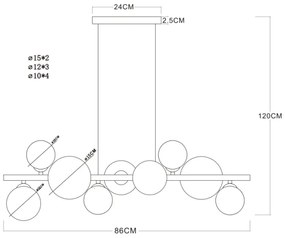 Lustră LED pe tijă RIHA 9xG9/3W/230V alamă Globo 56135-9H