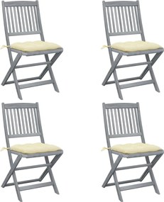 vidaXL Scaune pliabile de exterior, cu perne, 4 buc. lemn masiv acacia