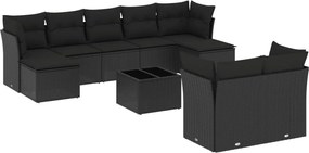 vidaXL Set canapele de grădină cu perne, 10 piese, negru, poliratan