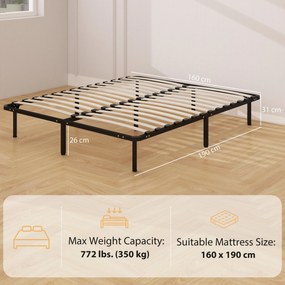 HOMCOM Pat Matrimonial Industrial cu 28 de Doghe și Spațiu de Depozitare, din Lemn și Oțel, 190x160x31 cm, Negru și Lemn | Aosom Romania