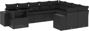 vidaXL Set canapele de grădină cu perne, 10 piese, negru, poliratan
