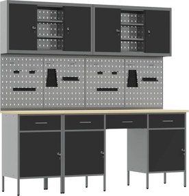 vidaXL Dulap de lucru cu sertar 10 pcs Negru Lemn ingineresc și oțel