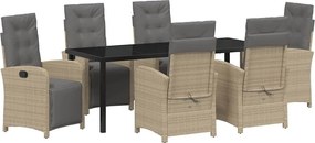vidaXL Set de masă pentru grădină cu pernă 7 pcs Bej poliratan