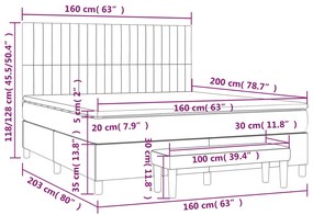 Pat box spring cu saltea, gri inchis, 160x200 cm, catifea Morke gra, 160 x 200 cm, Benzi verticale