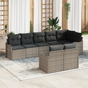 Set de canapea modulară de 8 piese cu perne gri din ratan poli