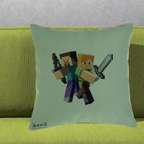 Perna Personalizata Minecraft Steve si Alex, 40x40 cm, Verde, Husa Detasabila, Perna Inclusa, BEKZ®