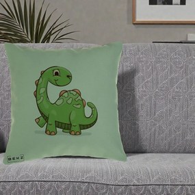 Perna Decorativa Brontosaur Verde Simpatic, 40x40 cm, Verde, Husa Detasabila, Perna Inclusa, BEKZ®