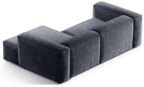 Colțar albastru prăfuit cu tapițerie din catifea reiată (cu colț pe partea dreaptă/cu șezlong) Bergamo – Cosmopolitan Design