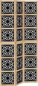 vidaXL Paravan de cameră, 3 panouri, maro/negru, lemn masiv paulownia