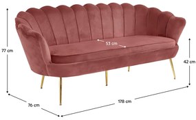 Canapea de lux, 3 locuri, tesatura de catifea roz   crom auriu, stil Art-deco, NOBLIN