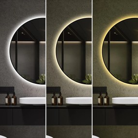 🪞 Oglindă LED cu Touch și Funcție Dezaburire, 3 Tipuri de Lumină – Ø80 cm, Ramă Negru Mat, Model J188-80 Smack