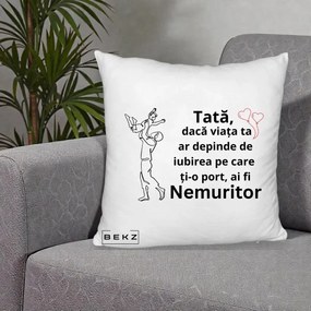 Cadou pentru Tata - Perna Personalizata Tata Nemuritor Joaca in Aer, 40x40 cm, Alb Pufos, Husa Detasabila, Perna Inclusa, BEKZ®