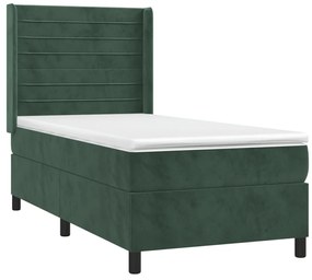 Pat box spring cu saltea, verde inchis, 80x200 cm, catifea Verde inchis, 80 x 200 cm, Benzi orizontale