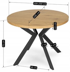 JAKS Masă rotundă pliabilă 100 - 250cm Lukas stejar auriu 2/2