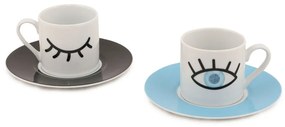 Set 2 cești cu farfurioară Kütahya Porselen Eyes, 90 ml