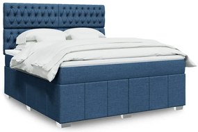 vidaXL Pat box spring cu saltea, albastru, 180x200 cm, material textil