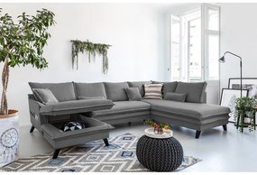 Canapea extensibilă în formă de „U” cu șezlong pe partea dreaptă Miuform Charming Charlie, gri închis