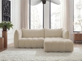 Colțar bej cu tapițerie din țesătură bouclé (cu colț pe partea dreaptă/cu șezlong) Azra – Bobochic Paris