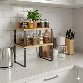 Set 2 rafturi de bucatarie MARZO, stejar artisan/negru
