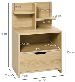 Noptieră Modernă HOMCOM | Sertar și Rafturi pentru Depozitare | Ideală pentru Dormitor sau Sufragerie | 45x35x73 cm | Lemn Natural | Aosom Romania