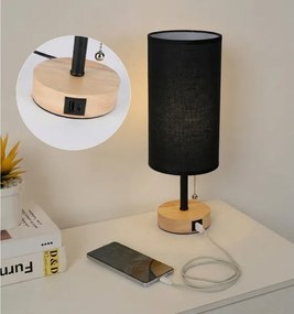 BRILAGI - Lampă de birou TABLON cu port USB 1xE27/25W/230V stejar/negru