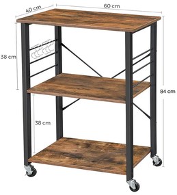 Căruț de servire pe roți, 60x40x84 cm