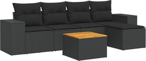vidaXL Set mobilier de grădină cu perne, 6 piese, negru, poliratan