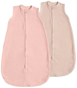 Set 2 saci de dormit de vara pentru copii din muselina dubla 0-6 luni Kidizi old rosa-natur, bumbac 100%, 0.3 tog