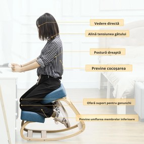 Vinsetto Scaun Ergonomic cu Suport pentru Genunchi din Lemn de Mesteacăn, 51x69x58 cm, Albastru | Aosom Romania