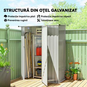 Outsunny Șopron de Grădină 1,07m² din Oțel Galvanizat, Depozit pentru Unelte cu Ușă Blocabilă și Acoperiș Înclinat, 142x86x189 cm, Argintiu | Aosom Romania