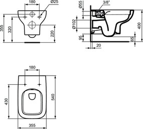 Vas WC Ideal Standard I.life A Rimless+ Square, functie bideu, alb - T481801