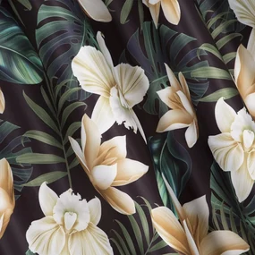 Draperie elegantă neagră cremo cu flori, agățat pe clești Lungime: 250 cm