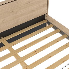 Pat matrimonial în culoare naturală cu aspect de lemn de stejar cu somieră 180x200 cm Ry – Tvilum